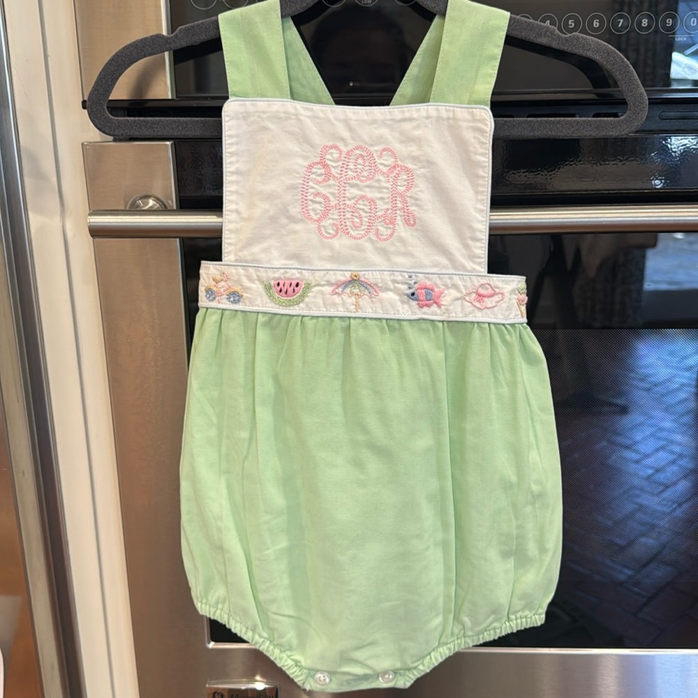 Christian Elizabeth & Co - Girls Mint Beachy Embroidery, CCR Initials-Size: 18M